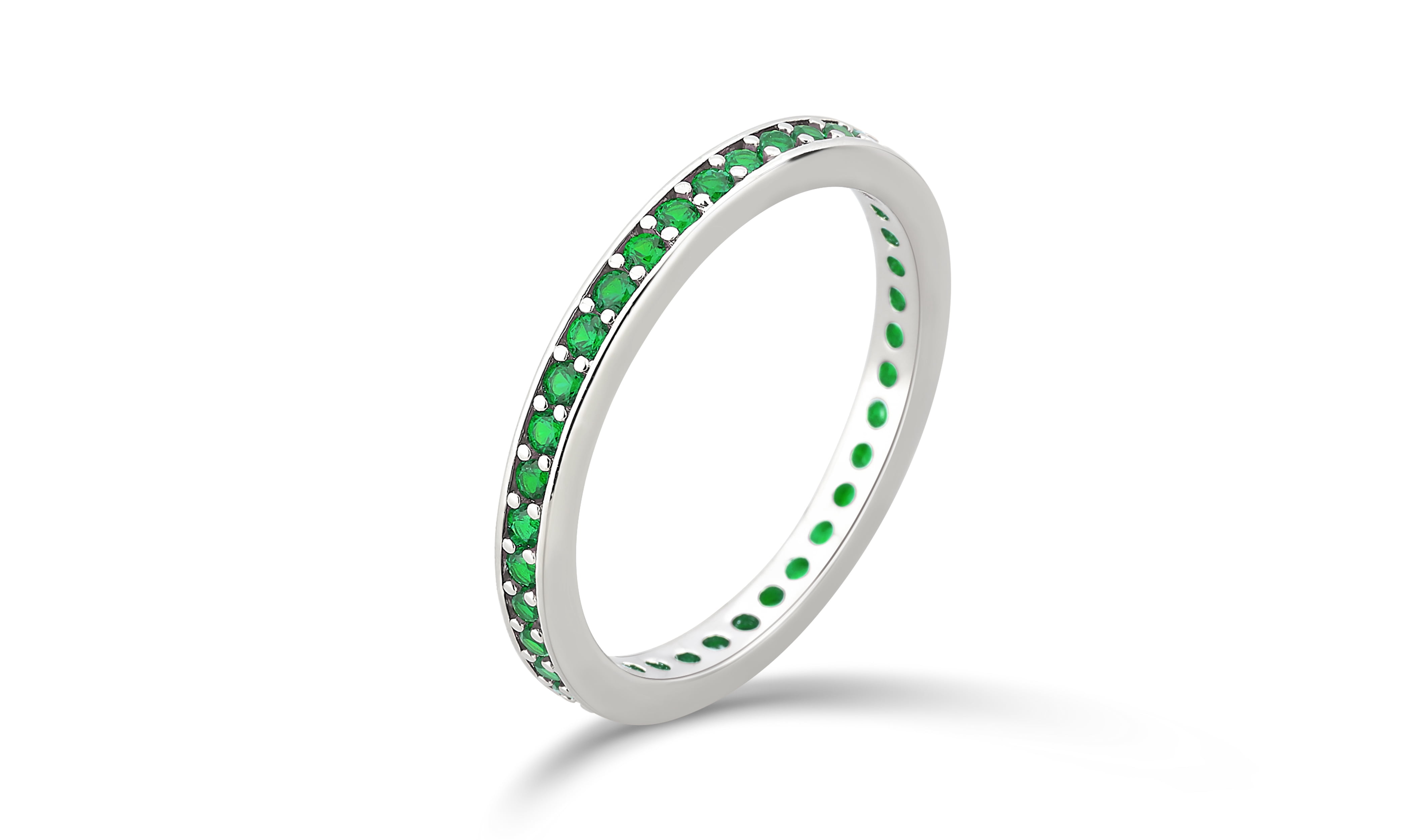 Created Emerald Silver Overlay Full Eaternity Fashion Wedding Band