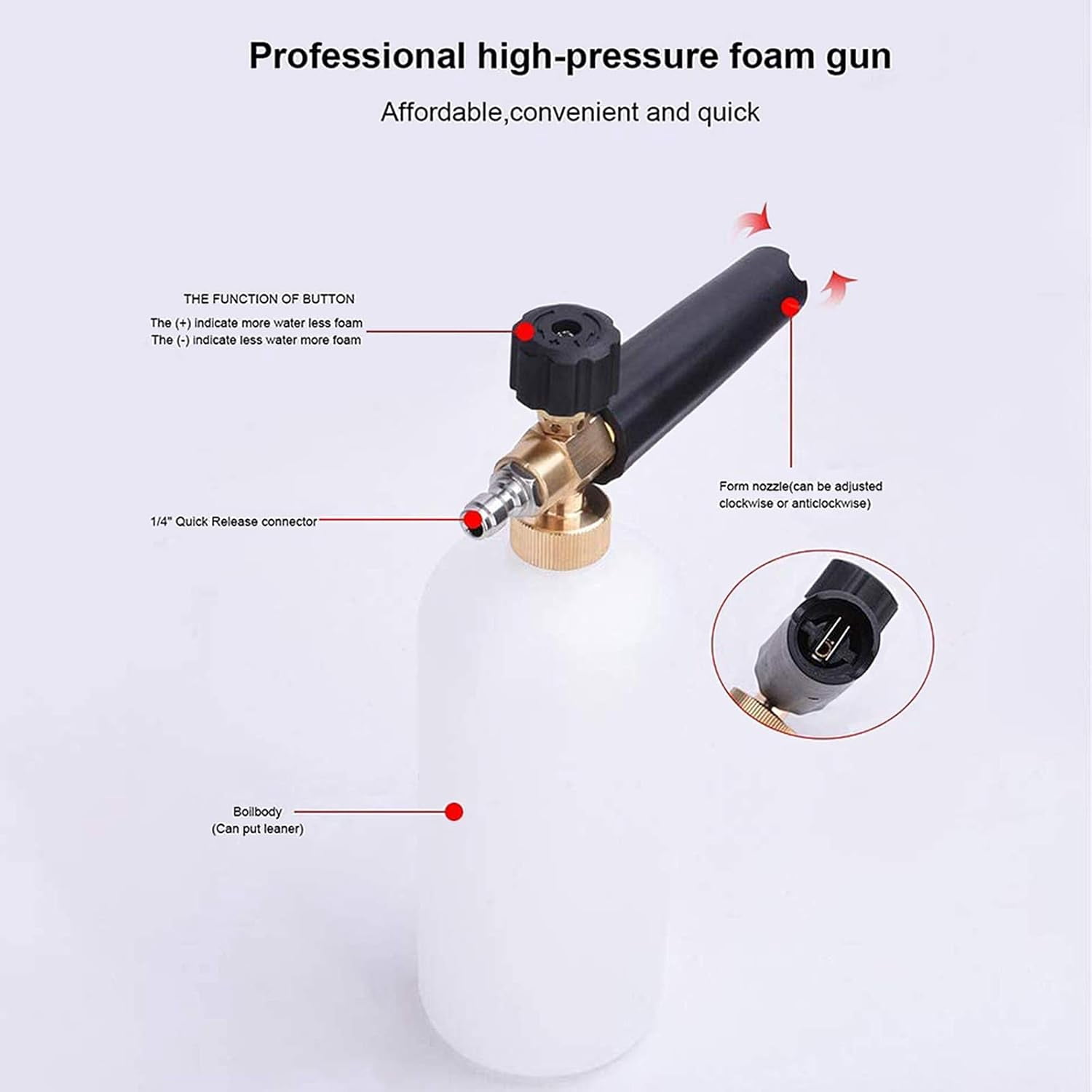 Heavy Duty Construction Foam Cannon, Environmentally Friendly Compact Size Multiple Use Cleaning Tool, Adjustable Spray Nozzle For Dense Foam Generation, Pressure Washer
