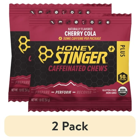 (2 pack) Honey Stinger Organic Caffeinated Energy Chews, Cherry Cola, 1.8 oz, 1 Count