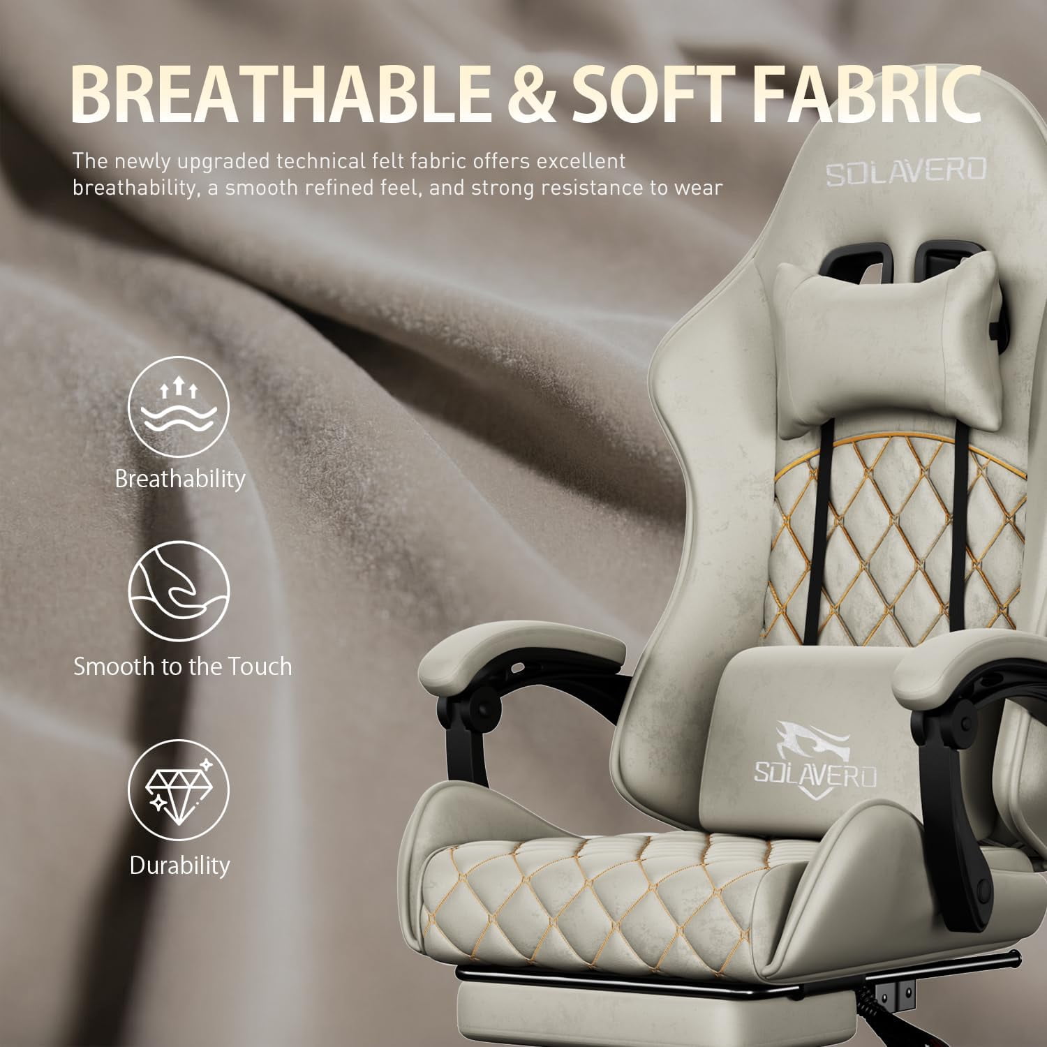 HLDIRECT Gaming Chair, Ergonomic Fabric Gamer Chair, Video Game Chair with Footrest and Massage Lumbar Cushion, Computer Office Chair