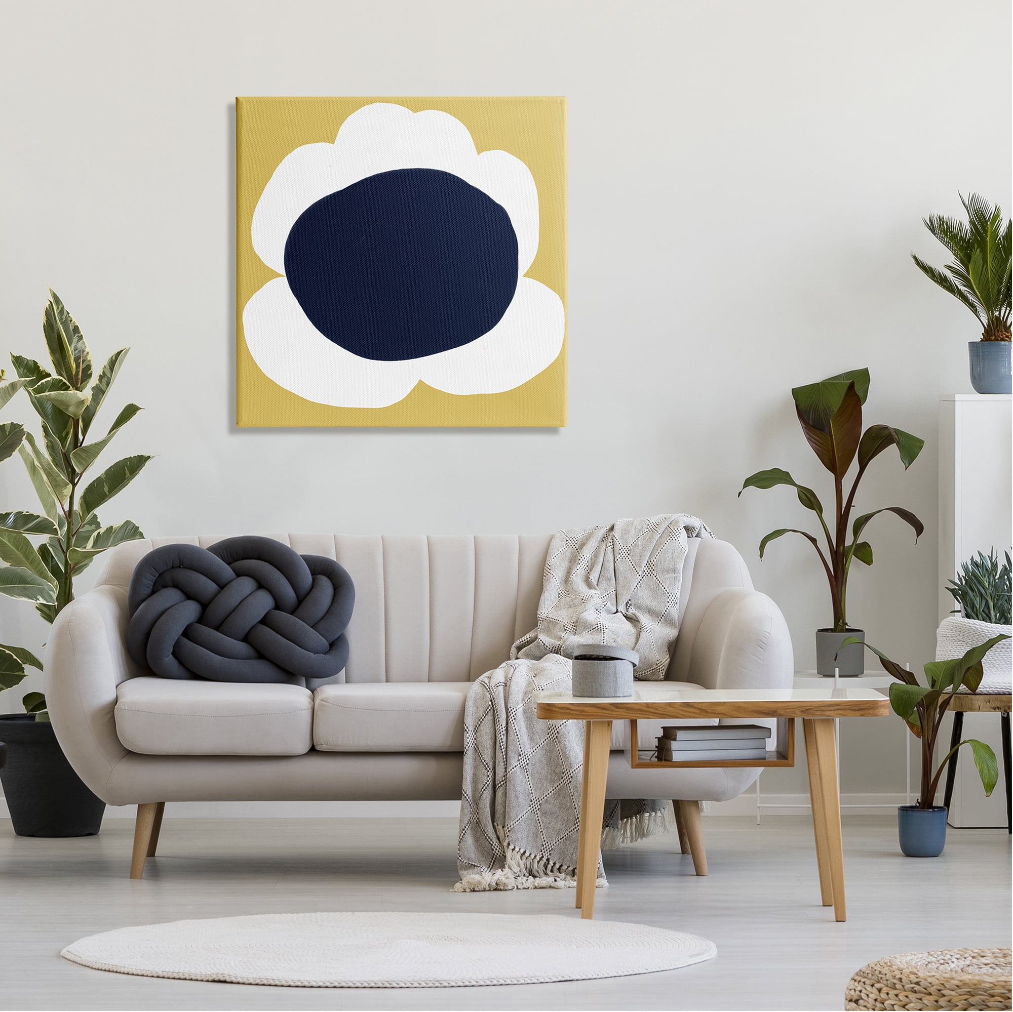 Stupell Industries Modern Flower on Yellow Botanical & Floral Painting Gallery Wrapped Canvas Print Wall Art, 30 x 30
