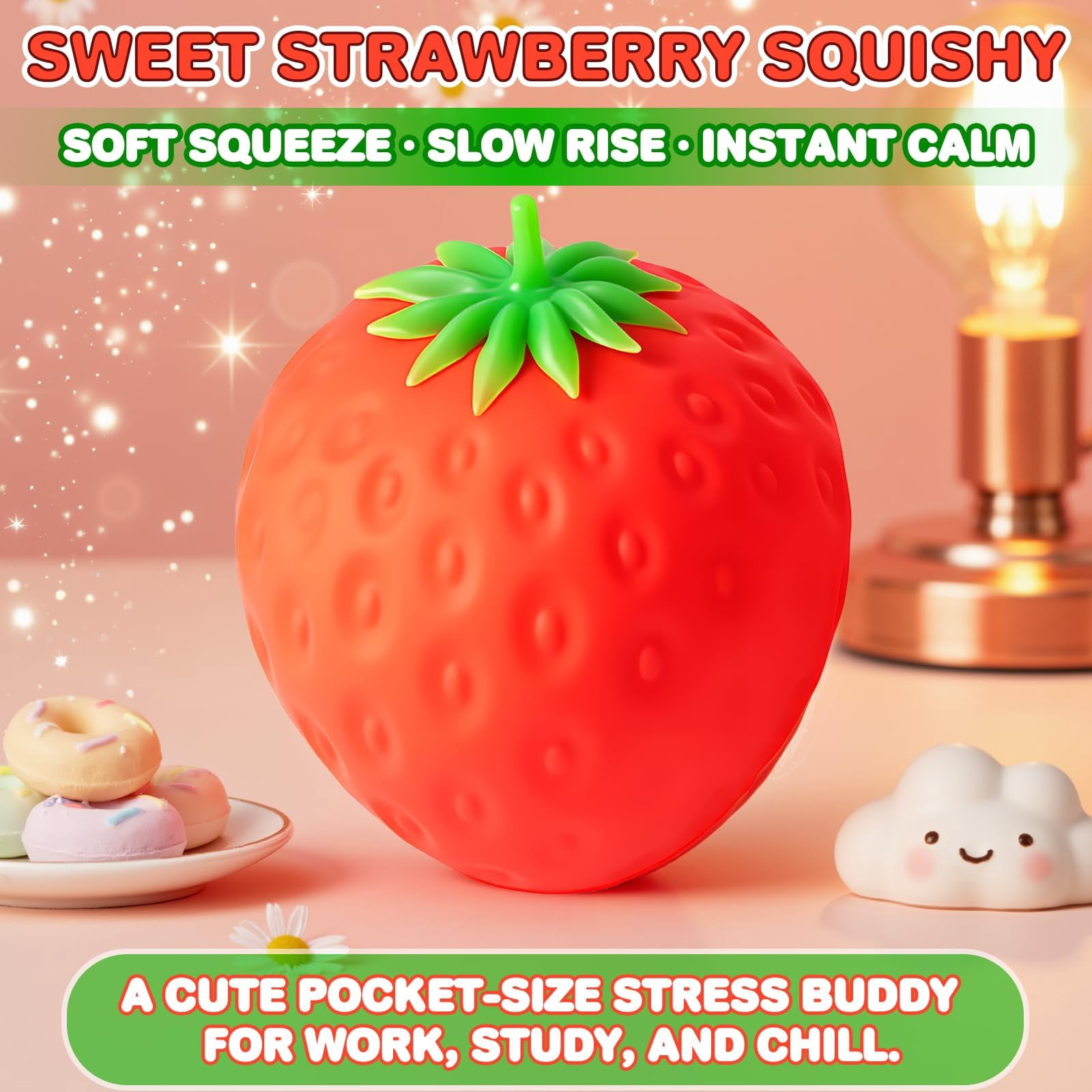 EVHRZN 7in Giant Strawberry Squishy, Jumbo Realistic Strawberry Stress Ball TPR, Large Squeeze Fruit Ball, Big Strawberries Squishies Fidget for Adults Party Favor Stress Relief