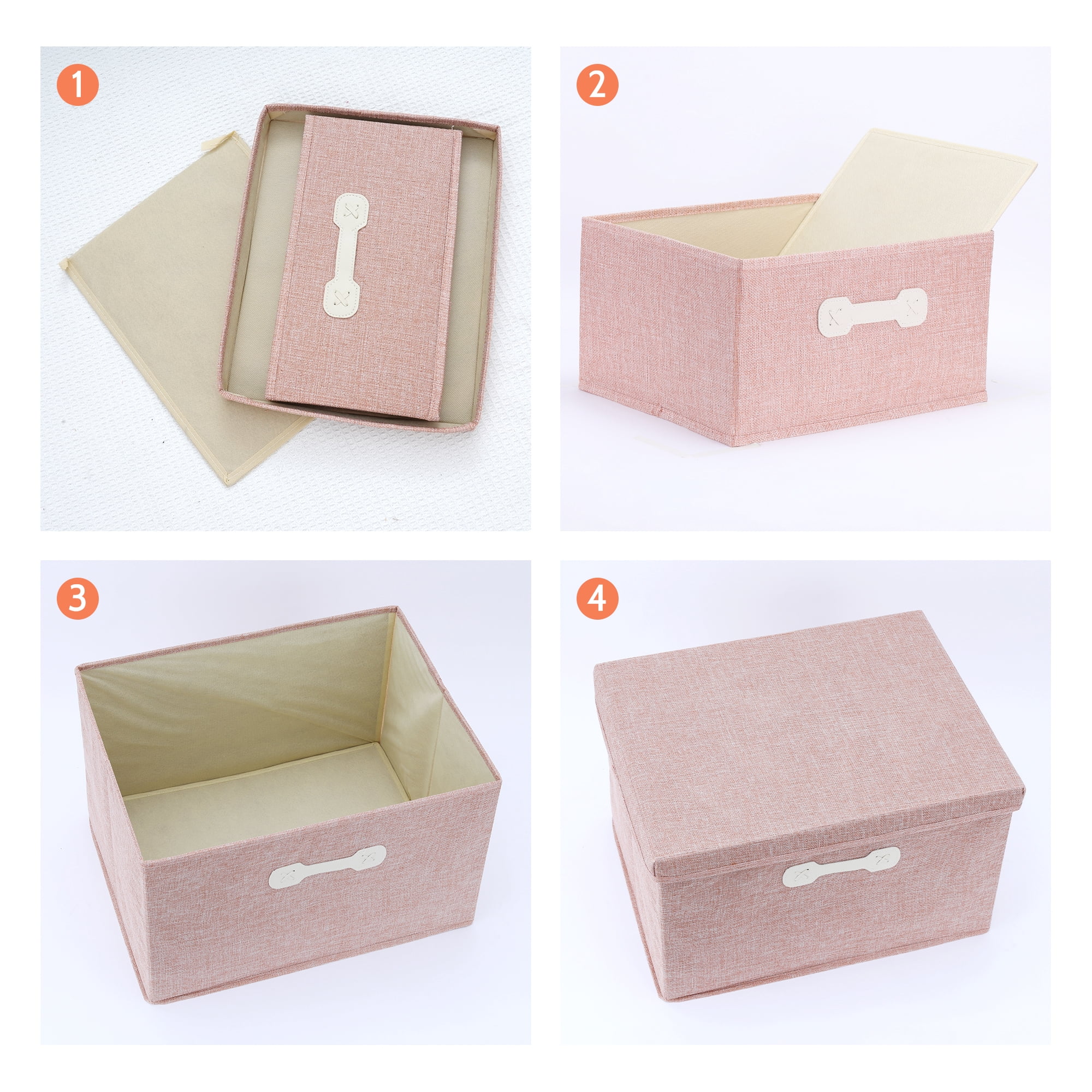 Unique Bargains Storage Cube, Fabric Bin with Lid and Handle Pink 14*11*7in