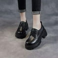 thumbnail image 4 of FRSASU Women's Leather Lace Up Chunky Platform Oxfords Comfortable Soft Sole Round Toe Heightening Non Slip Dress Shoes office Business Shoes Black, 4 of 6