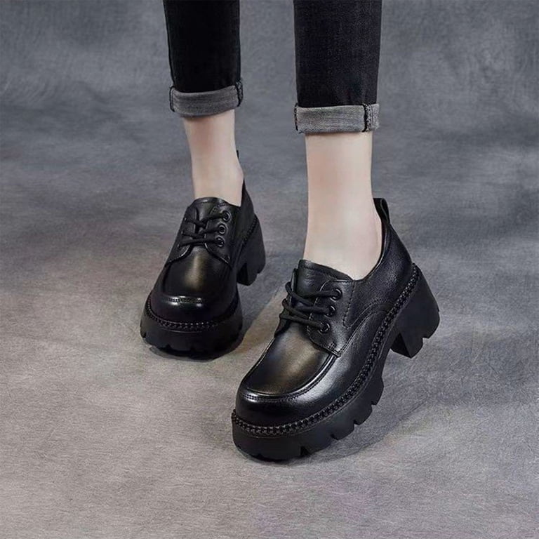 Women's Patent Leather Chunky Platform Oxford Loafers – Slip-On Lace-Up, Lug Sole, Non-Slip Dress Shoes For Office & Casual