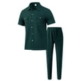 thumbnail image 3 of Glisme Mens 2 Piece Sets Summer Outfits Casual Fashion Button Short Sleeve Pocket Shirt Pants Suit Fashion Clothing Set Dark Green, 3 of 4