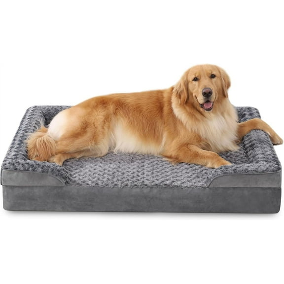 Orthopedic Dog Bed - Large XL Dog Couch, Waterproof & Washable, Egg Foam with Removable Bolster & Non-Skid Bottom - 44x32x7 Inch, Grey