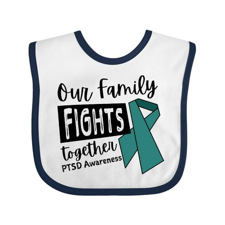 

Inktastic Our Family Fights Together PTSD Awareness Teal Ribbon Gift Baby Boy or Baby Girl Bib