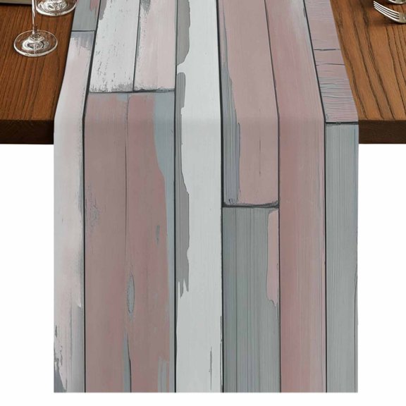 Brown Wooden 72 Inch Table Runner, Retro Country Mottled Vertical Stripes Farmhouse Dresser Scarf Cotton & Linen Tablerunner for Dining/Kitchen Island/Holiday Party Décor 13" x 72"