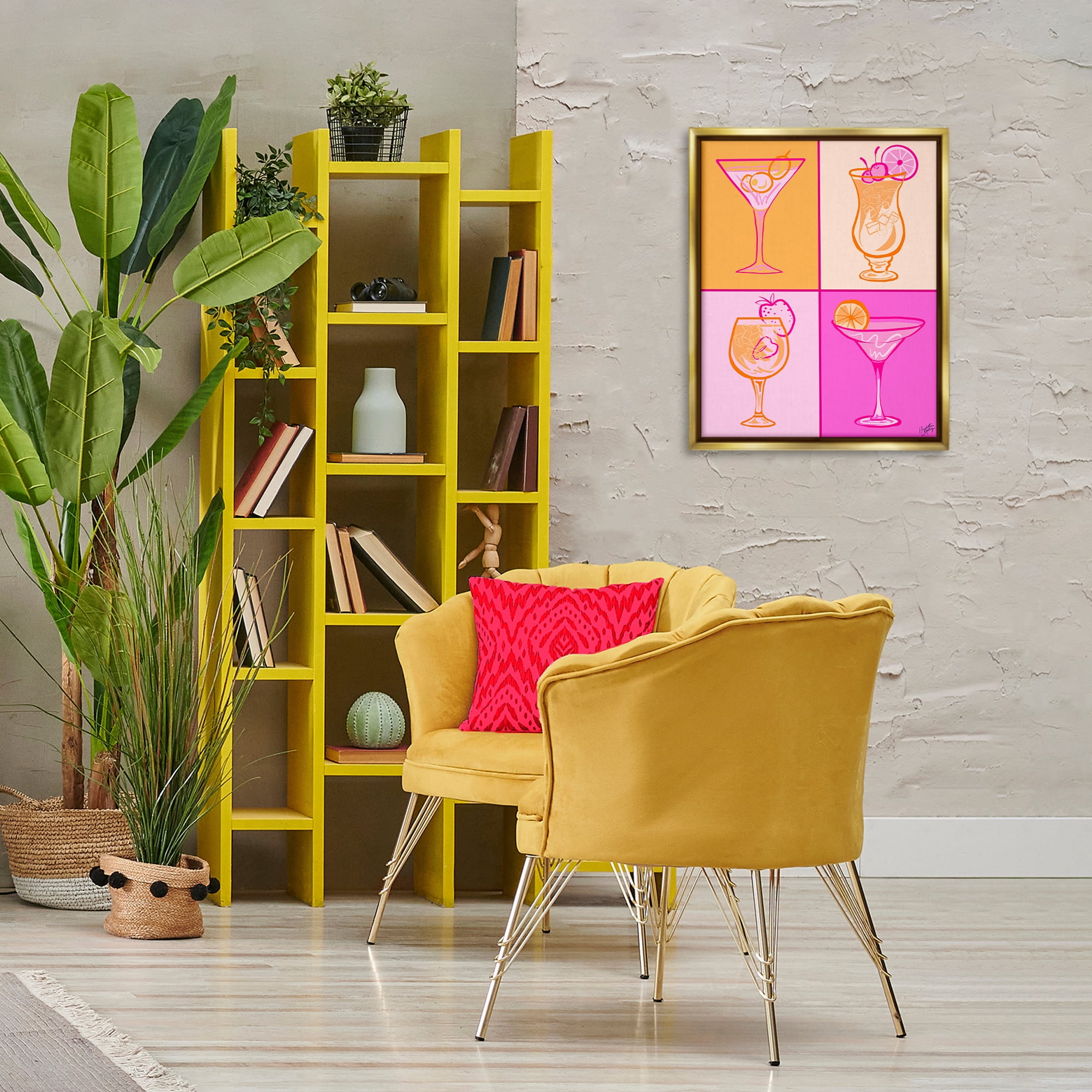 Stupell Industries Pink & Orange Cocktails Food & Beverage Painting Gold Floater Framed Canvas Art Print Wall Art, 17 x 21