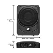 Planet Audio P10AW 10 Inch Under Seat Powered Car Audio Subwoofer - 1000 Watts Max, Low Profile, Built in Amplifier, For Truck, Boxes and Enclosures, Remote Subwoofer Control