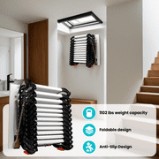 12FT Wall-Mounted Attic Ladder Pull Down System, Alloy Steel Collapsible Ladder Pull Down Attic Stairs,1100 LBS Capacity Foldable Loft Stairs with Armrests