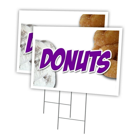 DONUTS1 2 Pack Of 12" x 16" Yard Sign & Stake | Advertise Your Business | Stake Included Image On Front Only | Made in The USA