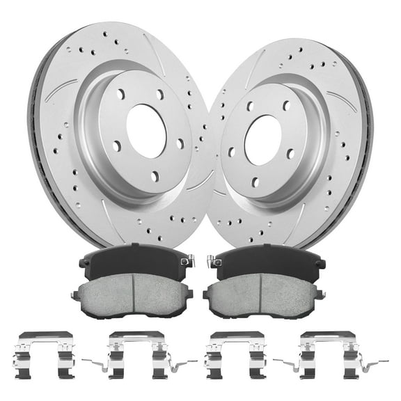 Aurogenix Front Brake Kit Compatible With 2007-2013 Nissan Altima 2.5L 3.5L, Geomet Coated Drilled Brake Rotors & Ceramic Brake Pads, 295.8mm 11.6in