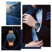 A ALPS Mens Watches Fashion Quartz Mens Watches Ultra Thin Minimalist Wristwatches with Leather Strap Gift for Man Fathers Day Gifts