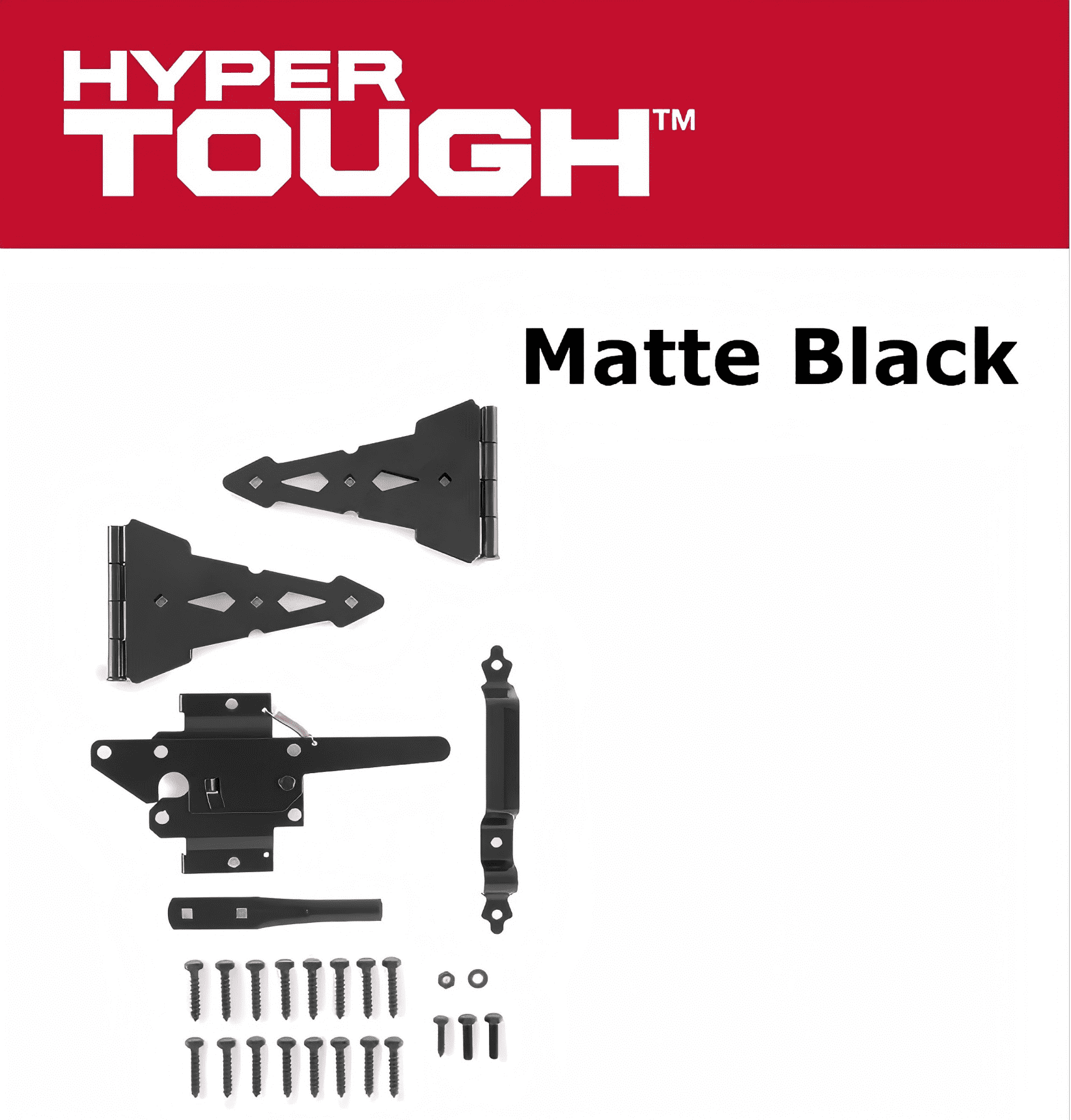 Hyper Tough Black Steel Post Latch Gate Kit with 8" Decorative Strap Hinges, Spring-Loaded Latch, Gate Pull Handle and Installation Hardware