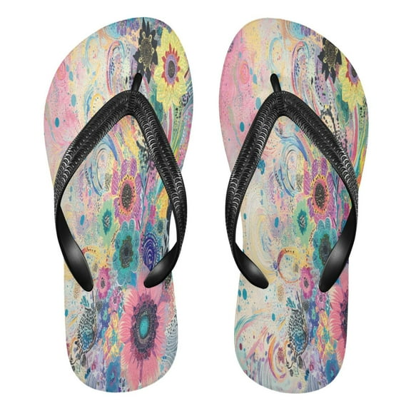 YAZAOOSummer Flip Flops Creatively Vibrant Floral Whirl Simple Beach Sandals