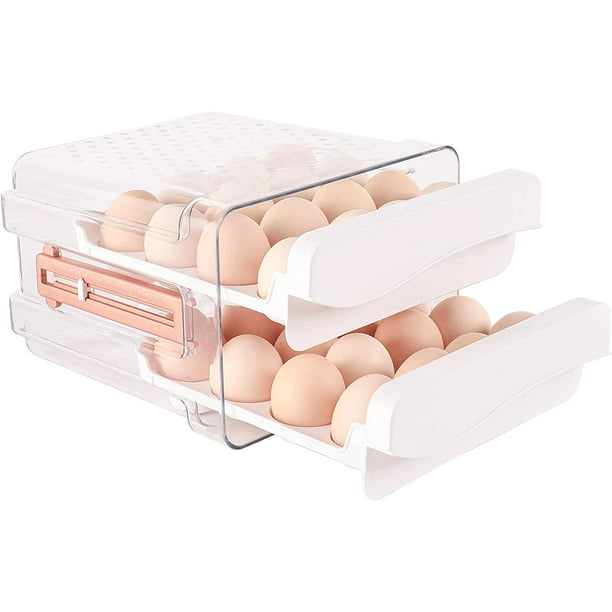 32 Egg Holder for Refrigerator, Large Capacity Egg Container for Refrigerator, 2 Layers Clear