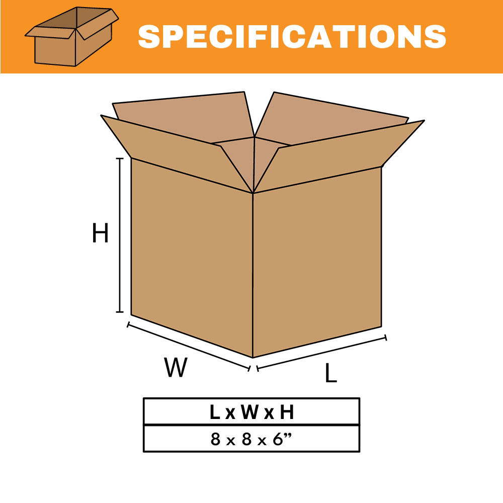 Corrugated Boxes 8 x 8 x 6" 25 Boxes, Brown Shipping/Moving/Packing Boxes