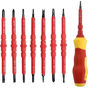 Pièces Ensemble de tournevis isolants, tournevis interchangeables isolés, kit tournevis électricien, tourne tournevis électrique isolé, tourne-vis plat et croisé, avec boîte de rangement, Electricia