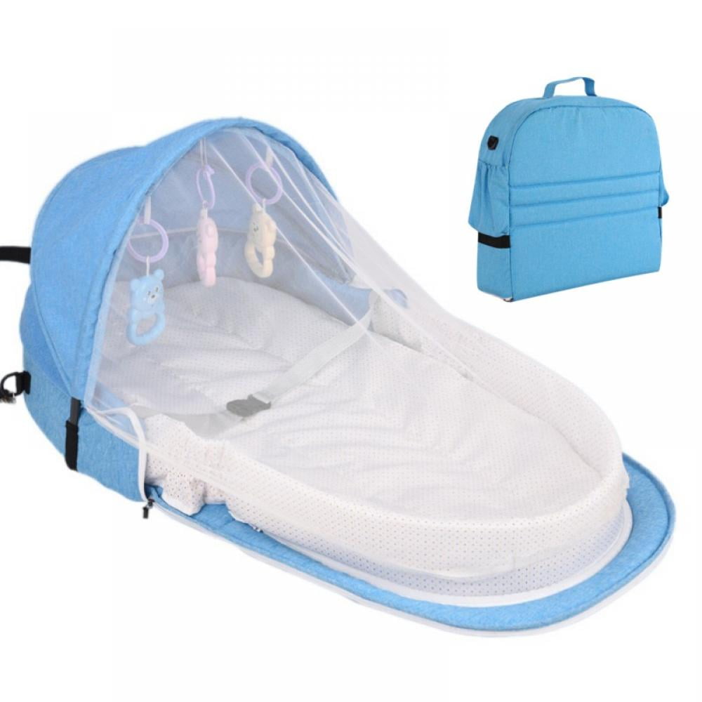 Baby Travel Bed Portable Bassinet for Baby Foldable Baby Bed Travel Sun Protection Mosquito Net Breathable Infant Sleeping Basket with Toys Infant Lounger Sleeper Gray 