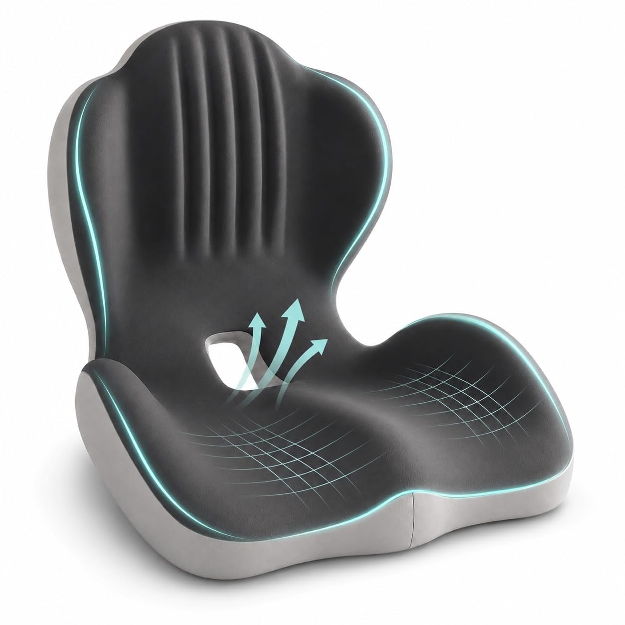 Ergonomic Memory Foam Seat Cushion with Back Support 2-in-1 Coccyx Cutout Chair Pad for Office Car Gaming Chair and Wheelchair Contoured Lumbar Support for Long Sitting