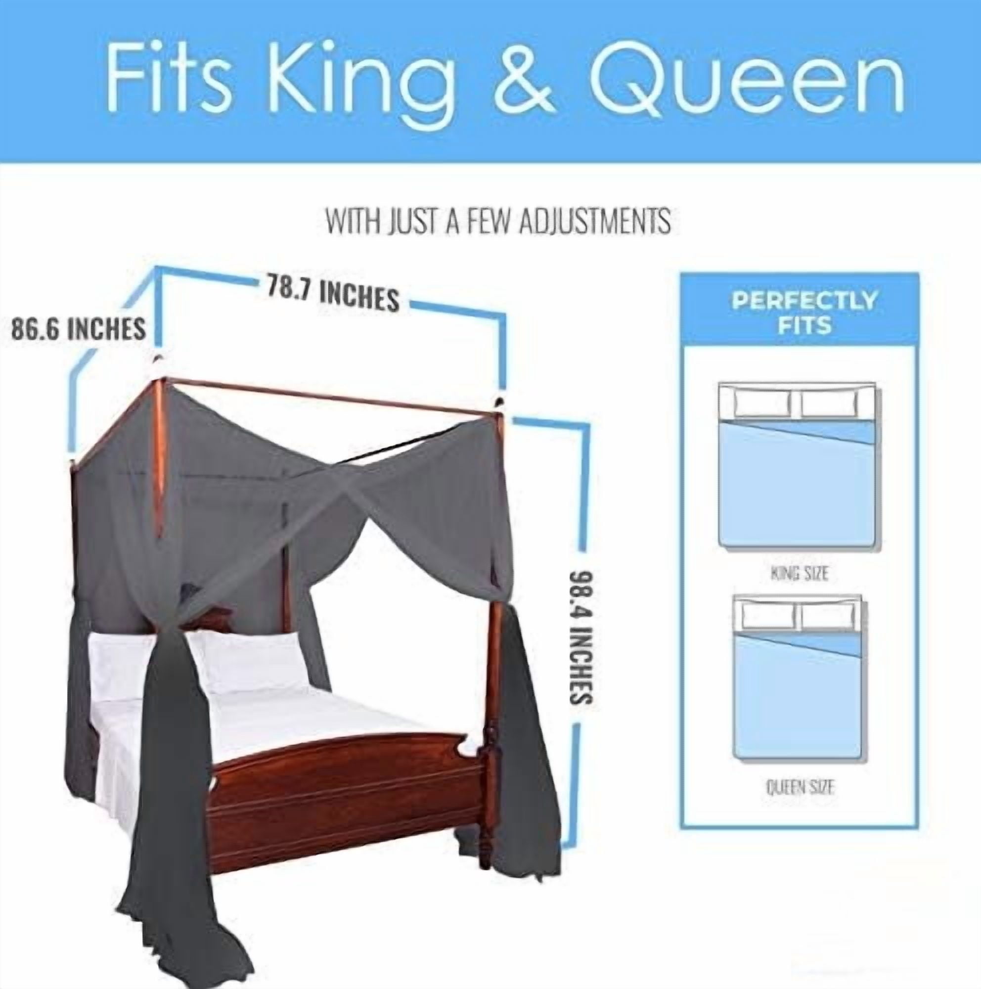 Four Corner Post Decorative Elegant Bed Net Canopy Set, Fits Full, Queen and King Sizes, Can Be Used With or Without Four-Post Bed (Black)