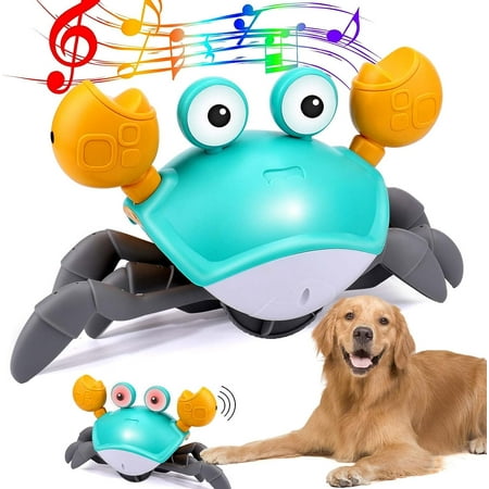Escaping Crab Dog Toy with Obstacle Avoidance Sensor, Dancing Crab Toys with Music Sounds & Lights for Dogs Cats Pets, Pre-Kindergarten Learning Crawl Toys