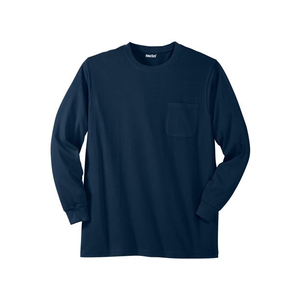 KingSize Men's Big & Tall Shrink-Less™ Lightweight Long-Sleeve Pocket T-Shirt - Tall - Navy Blue - Walmart.com