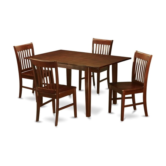 HomeStock 5 Piece Dining Table Set Consist of a Rectangle Dining Room Table with Leaf and 4 Wooden Seat Chairs, 32x60 Inch, Mahogany Finish