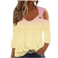 thumbnail image 2 of Viluyesy Women's 3/4 Sleeves T-Shirt V-Neck Shirt Tops Fashionable Loose Blouse Pink Size 5XL, 2 of 5