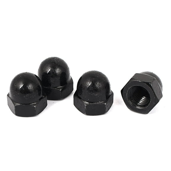 M12 Thread Dia Dome Head Carbide Steel Cap Acorn Hex Nuts Black 4Pcs