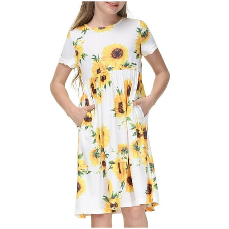 

QIPOPIQ Clearance Girls Outfits Toddler Kids Baby Girls Fashion Cute Short Sleeve Flowers Pattern Princess Dress