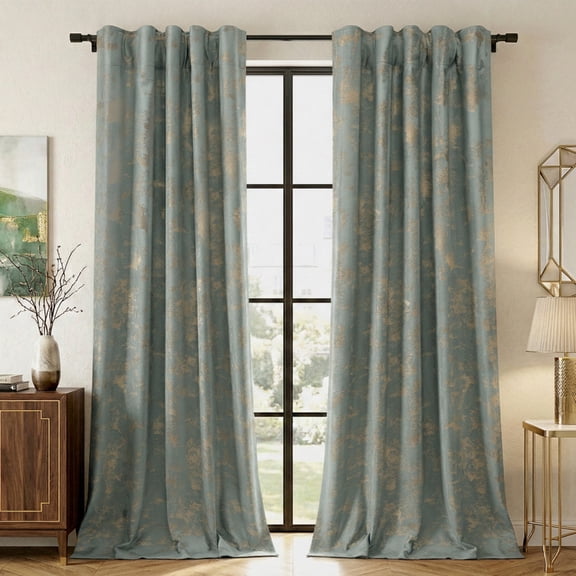 SUNICOL Gold Foil Velvet Curtains for Bedroom & Living Room, Blackout Thermal Insulated Drapes 260gsm Heavyweight Noise Reducing Window Panels with Functional Back Tab, 2 Panels, 52"x 84"