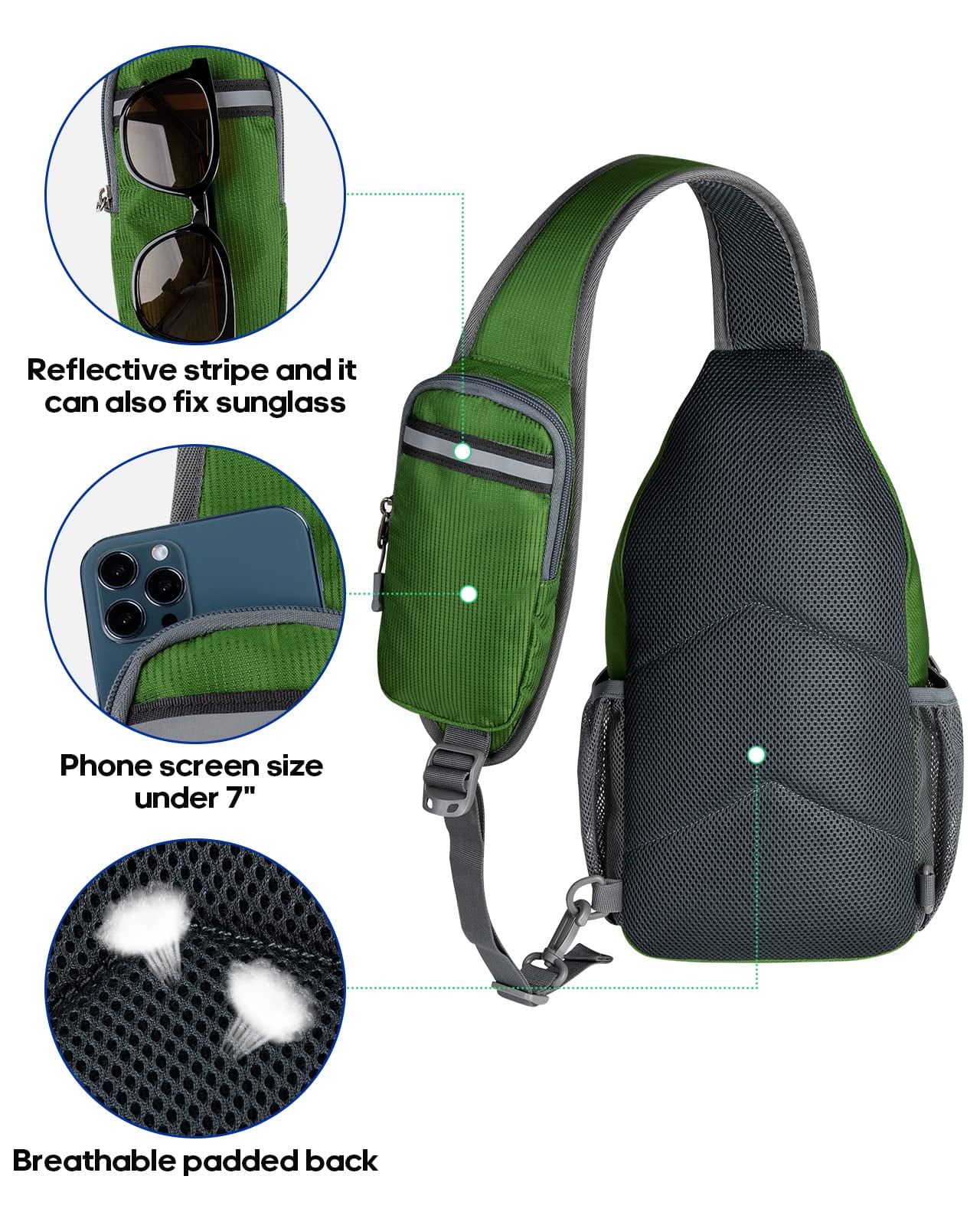 WATERFLY Unisex Hiking Travel Nylon Sling Bag Cross-Body Shoulder Chest Bag,Army Green