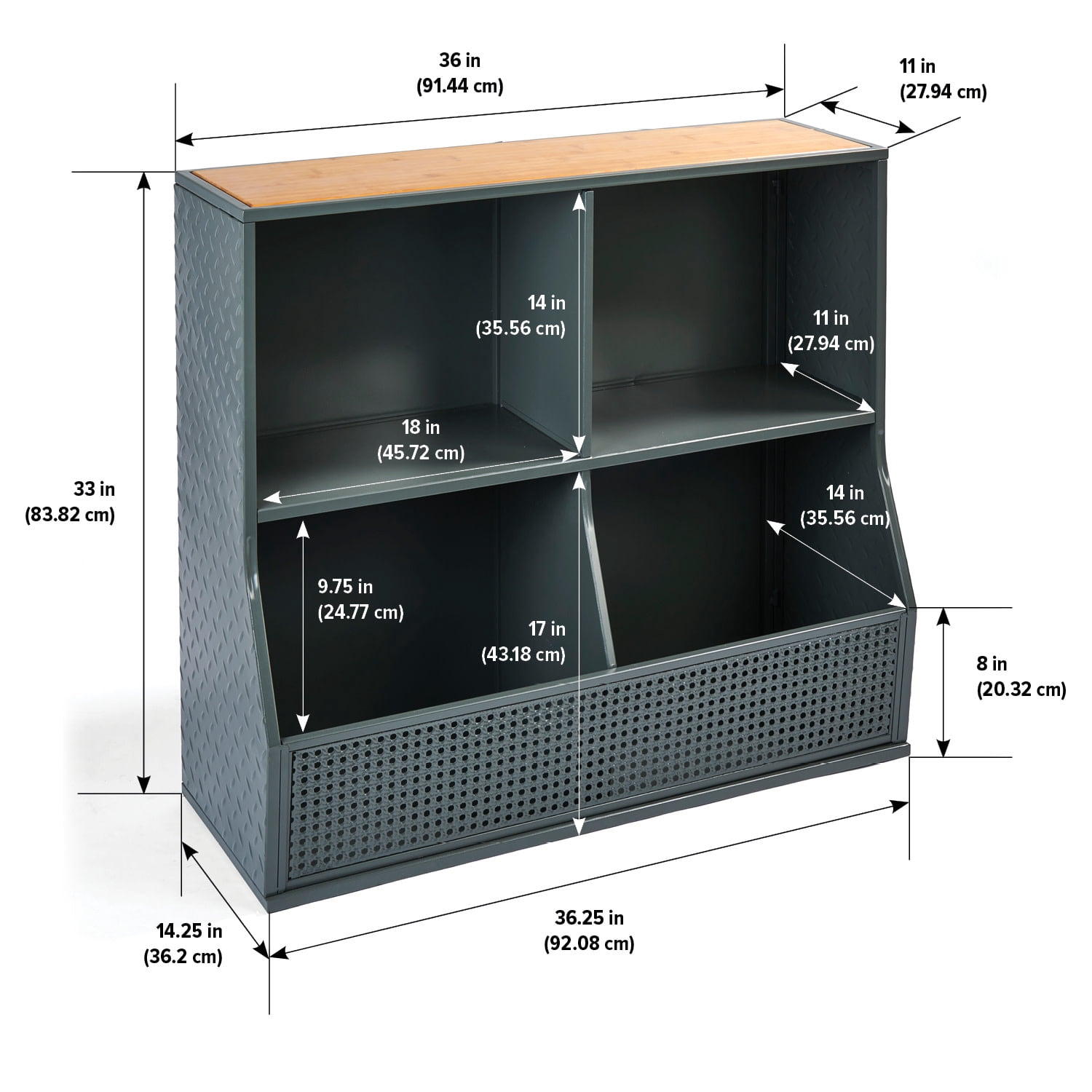 Badger Basket Metal and Bamboo Multi-Bin Storage Cubby 8.2 Cu ft. - Charcoal/Natural