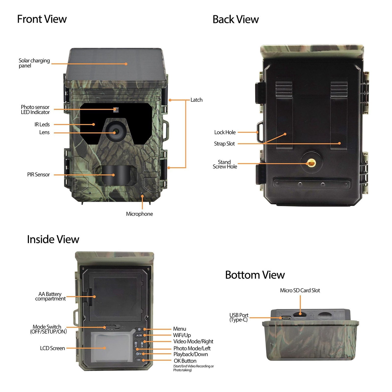 Solar Powered 50MP 4K Night Vision Trail Camera with 32GB Card