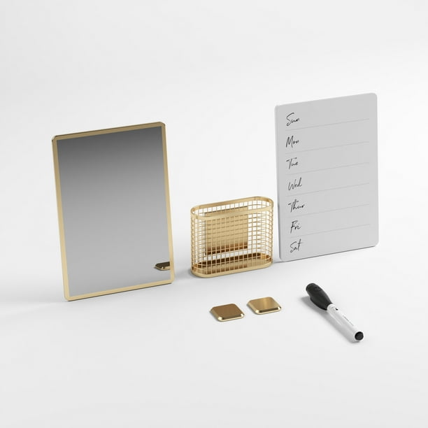 U Brands Locker Kit, 6 Piece Set, Mirror and Accessories, Gold, 5071U