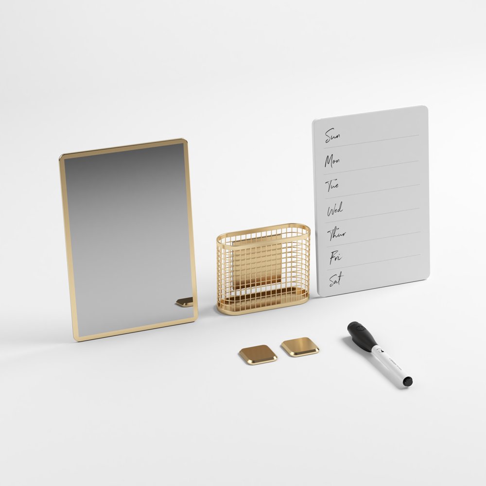 U Brands Locker Kit, 6 Piece Set, Mirror and Accessories, Gold, 5071U