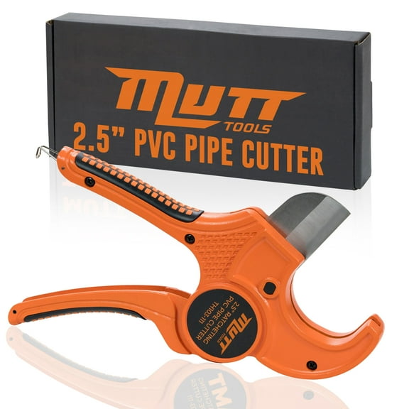 Mutt Tools Professional 2-1/2 Inch PVC Pipe Cutter Tool - Heavy-Duty Ratcheting Pipe Cutter for PVC, CPVC, PEX, ABS Plastic Pipes - Cuts Up to 2.5 Inch Outer Diameter - Plumbing Cutting Tool