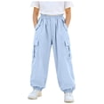 thumbnail image 3 of Splozh Cargo Pants for Girls Parachute Baggy Joggers Pants Kids Clothes with Pockets Hiking Outdoor Trousers Hiking Pants for Girls,Sky Blue,11-12 Years, 3 of 4