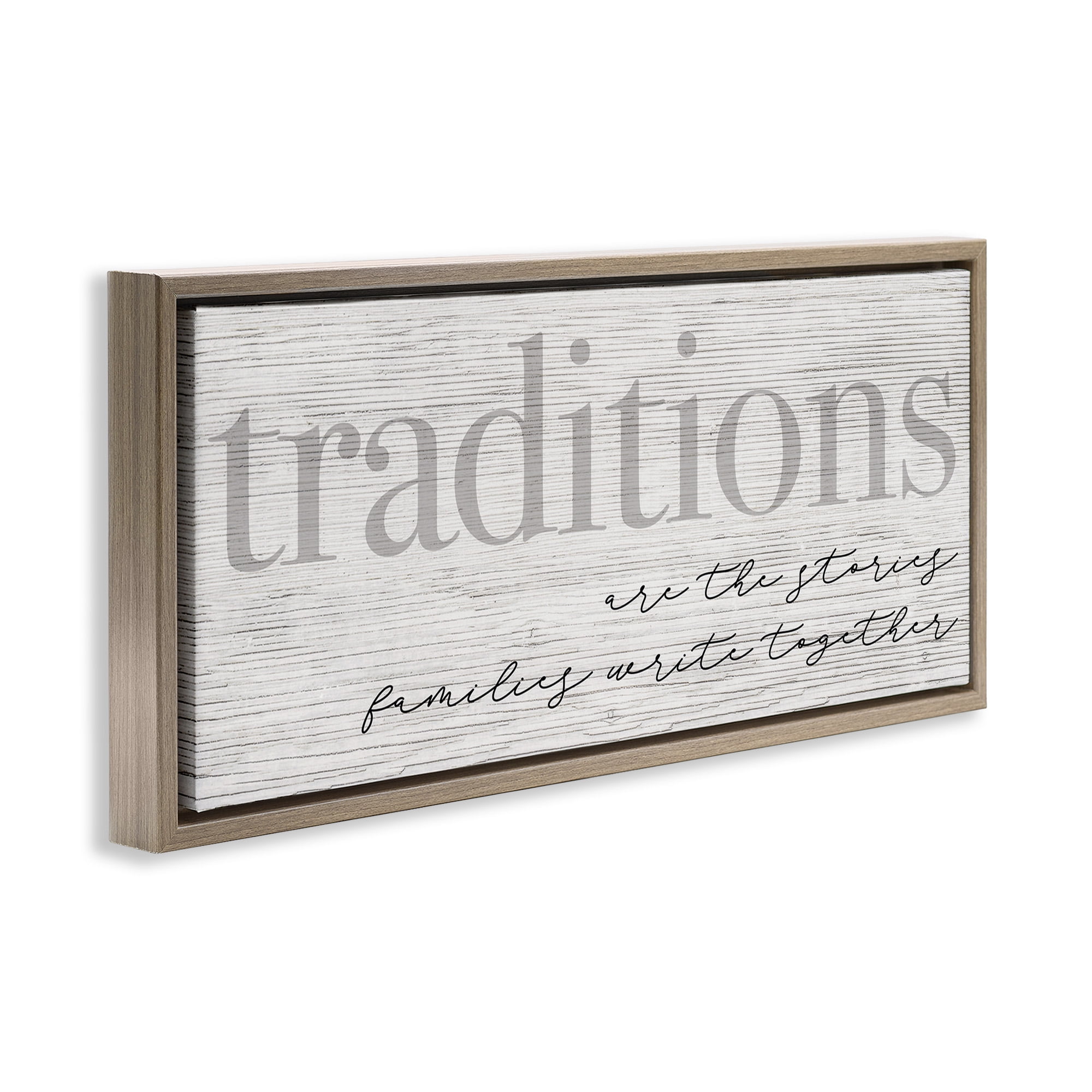 Stupell Industries Family Traditions Heartfelt Phrase Inspirational Painting Brown Floater Framed Canvas Art Print Wall Art, 25 x 11