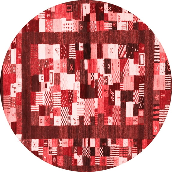 Ahgly Company Indoor Round Abstract Red Contemporary Area Rugs, 8' Round