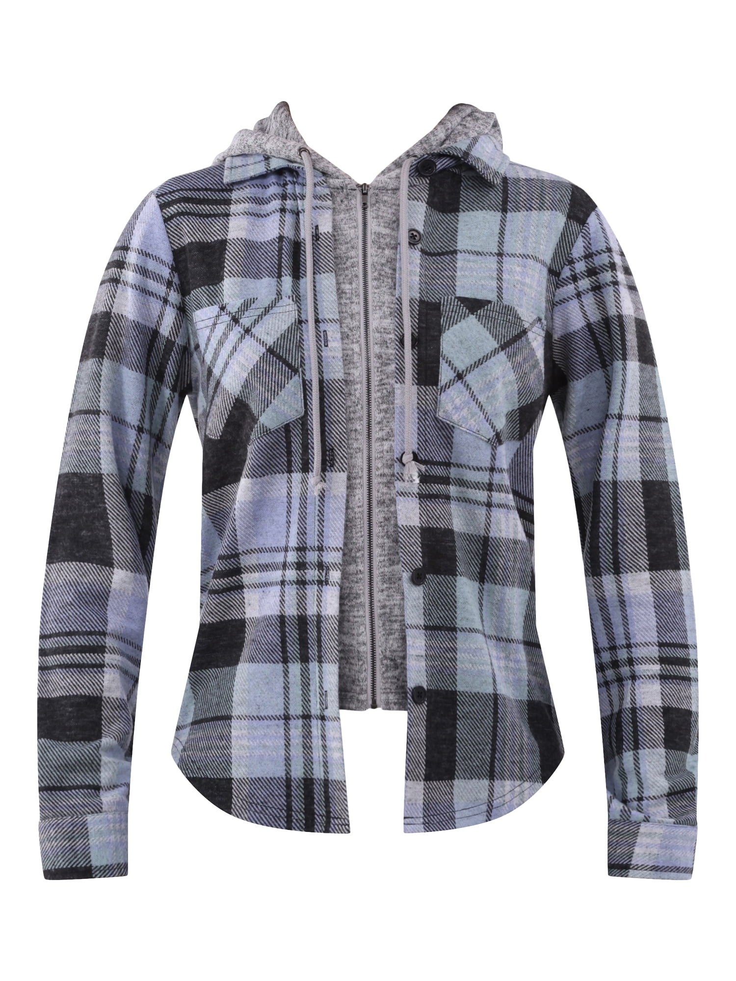 No Boundaries Plaid Button Down Shirt, Women's