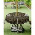 thumbnail image 4 of Outdoor Round Tablecloth with Umbrella Hole Bohemian Mandala Flower 60inch Waterproof Tablecloth Zippered Patio Table Cloth, Brown Wrinkle-Free Decorative Table Cover for Picnic Dining, 4 of 6