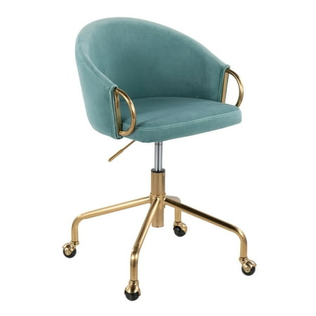 UPC: 0681144107581 | Indoor Home Office Furniture Claire Contemporary  Glam Task Chair In Gold Metal And Light Blue Velvet