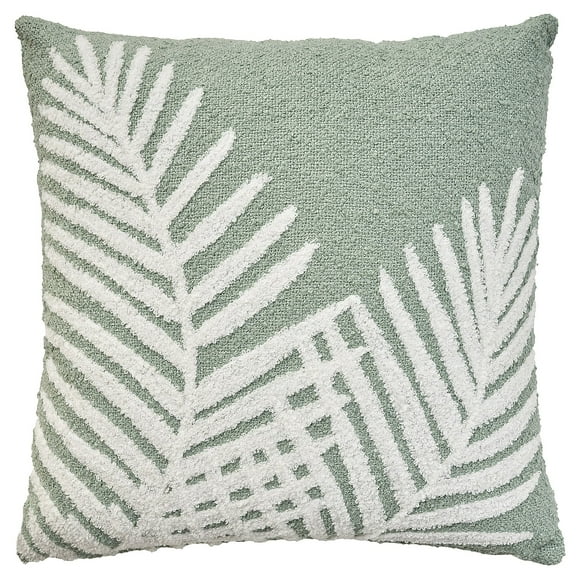 Mina Victory Towel Embroidered Palm Leaf 18" x 18" Indoor Outdoor Throw Pillow Aqua