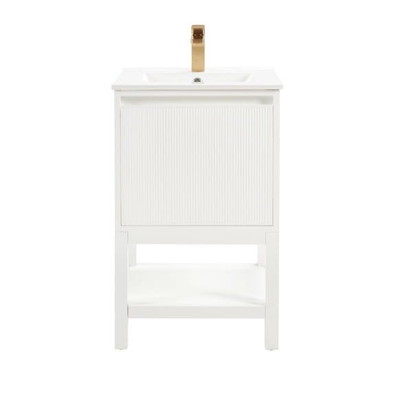 Bathroom Vanity 20 Inch Solid Wood Pre-Assembly Adjustable Shelf Integrated Ceramic Basin White