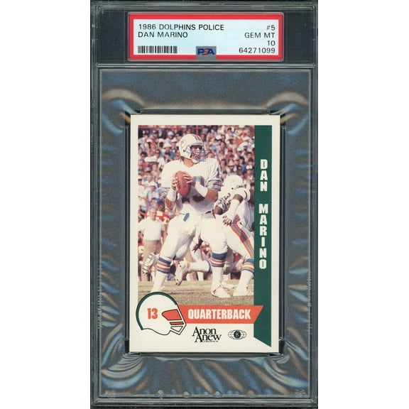 Dan Marino 1986 Dolphins Police Football Card #5 Graded PSA 10