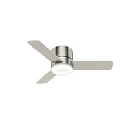 Hunter 44 inch Indoor Ceiling Fan with Light and Remote Control - For Bedroom or Living Room, Low Profile Mount, Modern Ceiling Fan with LED Light, Quiet, 3 Blades - Minimus 59454, Brushed Nickel